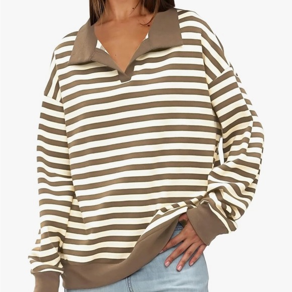 Amazon Tops - Striped Collared Sweatshirt